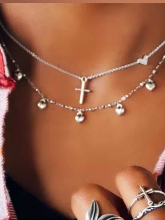 Avery Jewelry - Avery Silver Layered Cross and Heart Charm Necklace Faith and Love
